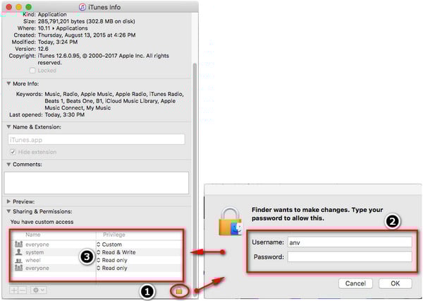 iTunes アクセス権を変更する