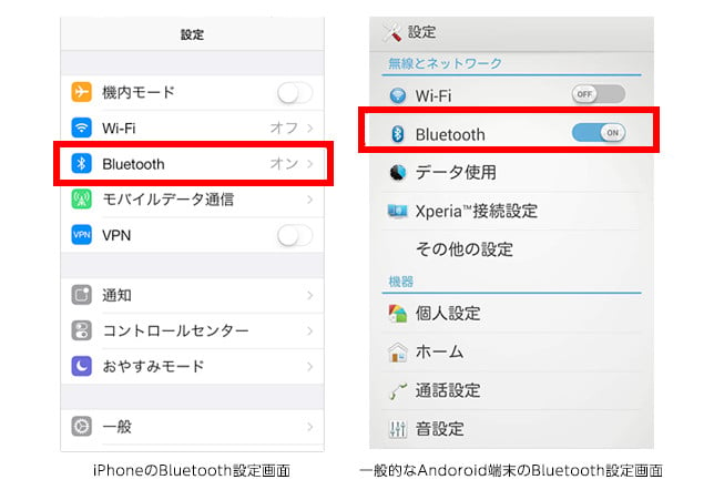 スマートフォンの Bluetooth をオン