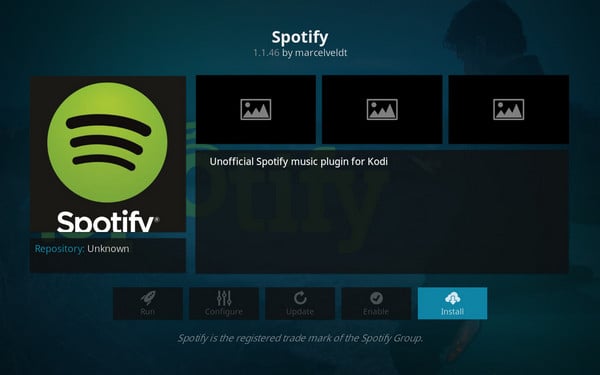 Spotify を Kodiにダウンロード