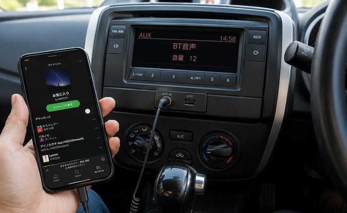 AUXケーブルでSpotifyを車で聞く