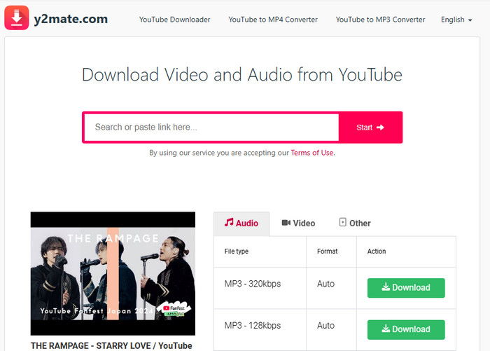 YouTube MP3 ダウンロードサイトY2Mate