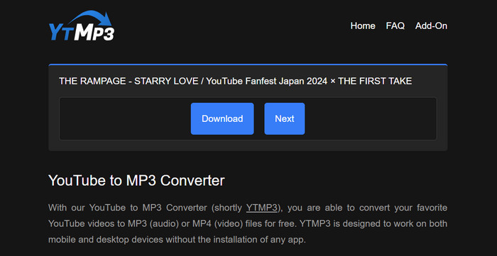 YouTube MP3 ダウンロードサイトYTMP3